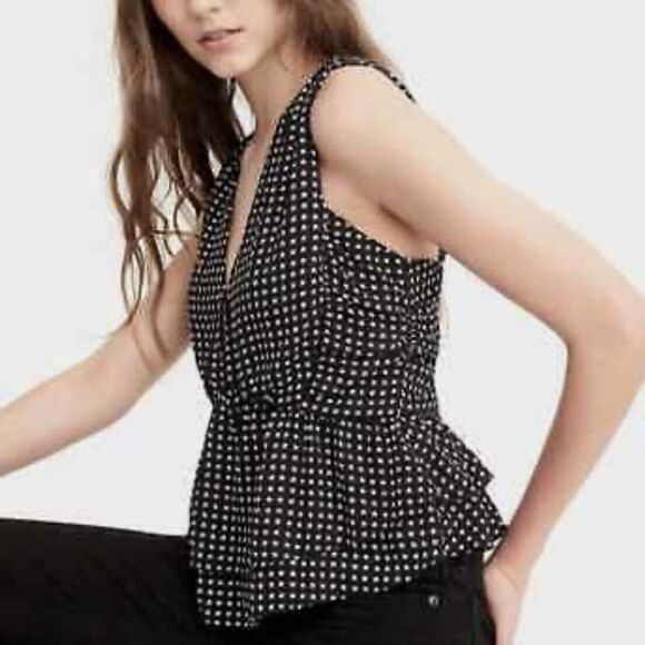 J.Crew Black White Star Ruffled Peplum Blouse Spring Summer Casual Size 6 0729 - Picture 1 of 11